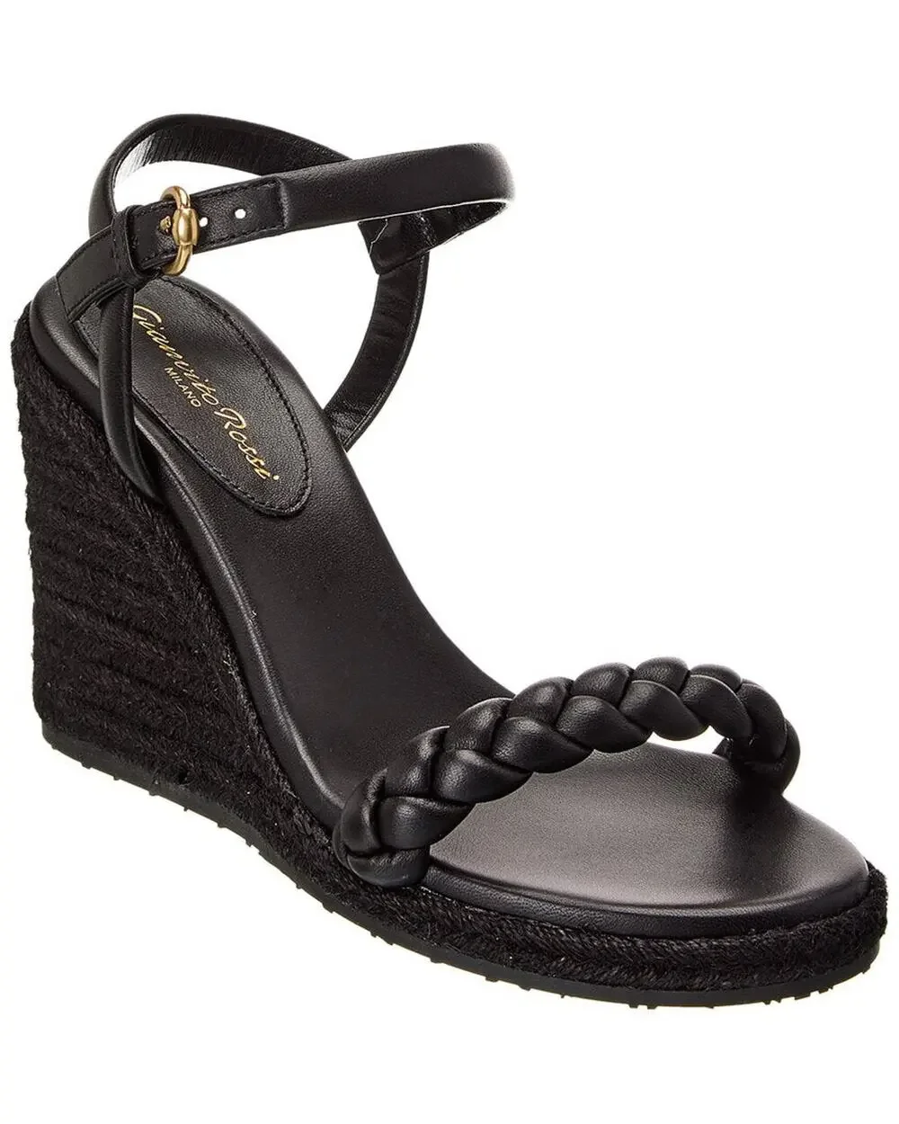 Gianvito Rossi Braided Black Cruz Wedge Sandals Size EU 40/ US 10